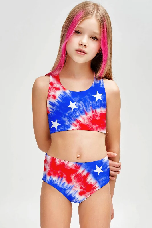 American Babe Claire Two-Piece Swimsuit Sporty Swimwear Set - Girls High-Waisted Swimwear