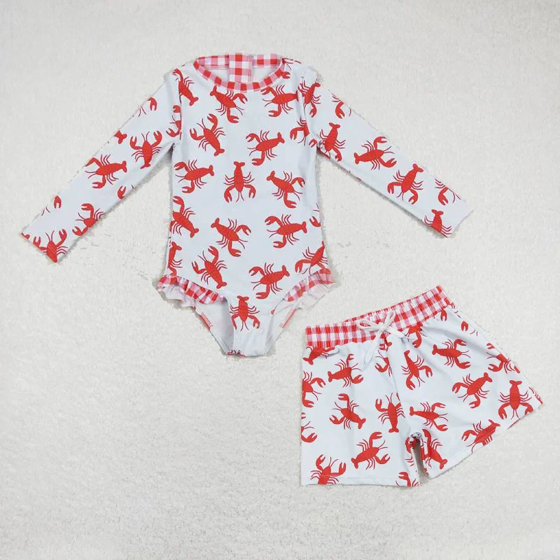 Baby Girls boys Lobster print blue swimsuit and trunks Family siblings set Sleek Racerback Swimsuit Baby Girls boys Lobster print blue swimsuit and trunks Family siblings set Sleek Racerback Swimsuit