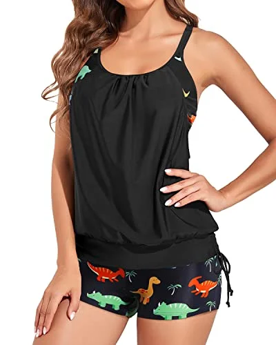 Blouson Tankini Swimsuit for Women Two Piece Tummy Control Bathing Suits Classic Two-Piece Bikini