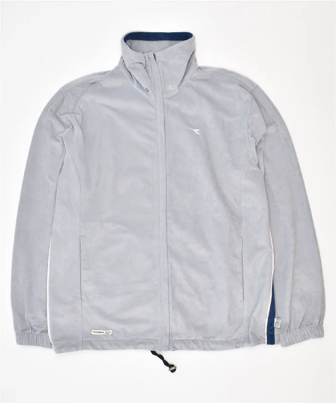 DIADORA Womens Loose Fit Tracksuit Top Jacket UK 12 Medium Grey Polyester Boat Neck Shawl Collar Notched Collar DIADORA Womens Loose Fit Tracksuit Top Jacket UK 12 Medium Grey Polyester Boat Neck Shawl Collar Notched Collar