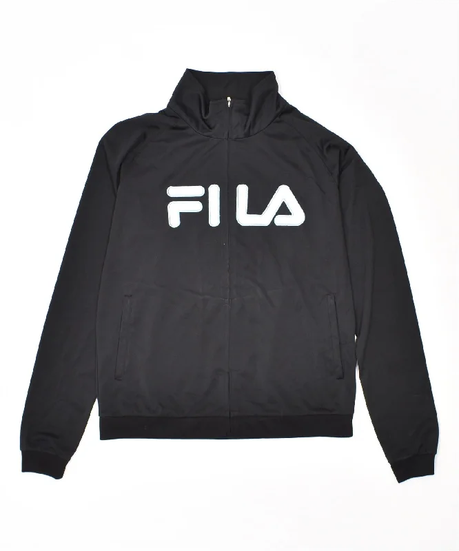 FILA Womens Graphic Tracksuit Top Jacket UK 12 Medium Black Polyester Notch Collar Jacket Peter Pan Collar Jacket Cowl Neck Jacket FILA Womens Graphic Tracksuit Top Jacket UK 12 Medium Black Polyester Notch Collar Jacket Peter Pan Collar Jacket Cowl Neck Jacket