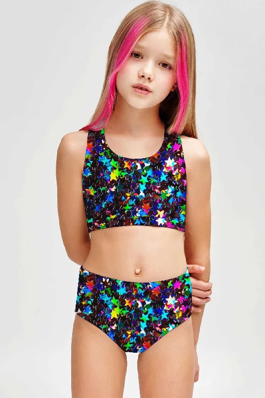 Fireworks Claire Glitter Two-Piece Swimsuit Sporty Swim Set - Girls Color-Block Bikini