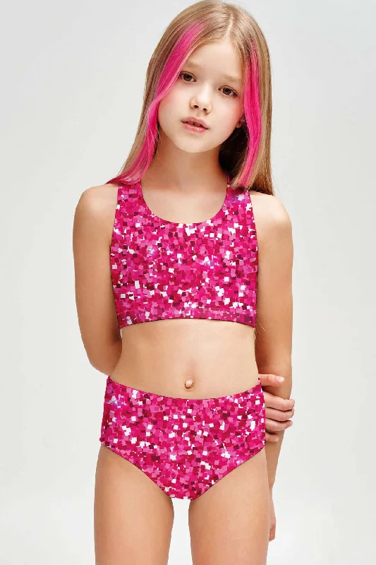 Glam Doll Claire Pink Two-Piece Swimsuit Sporty Swimwear Set - Girls Halter Neck Swimsuit