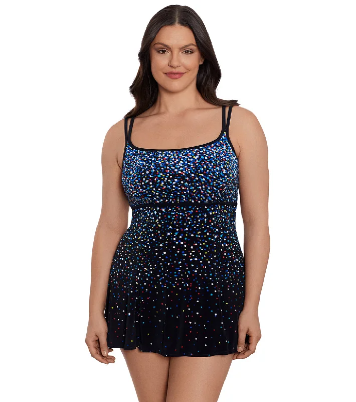 Longitude Women's Rainbow Sprinkles Princess Seam Swim Dress Multi V-Neck Swim Dress