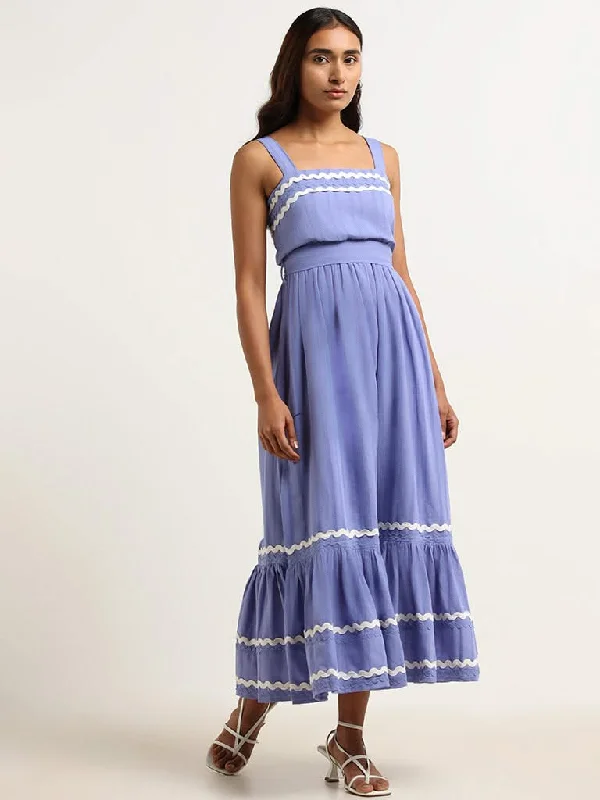 LOV Lavender Cotton Strappy Maxi Dress Fashionable Off-Shoulder Maxi Dress