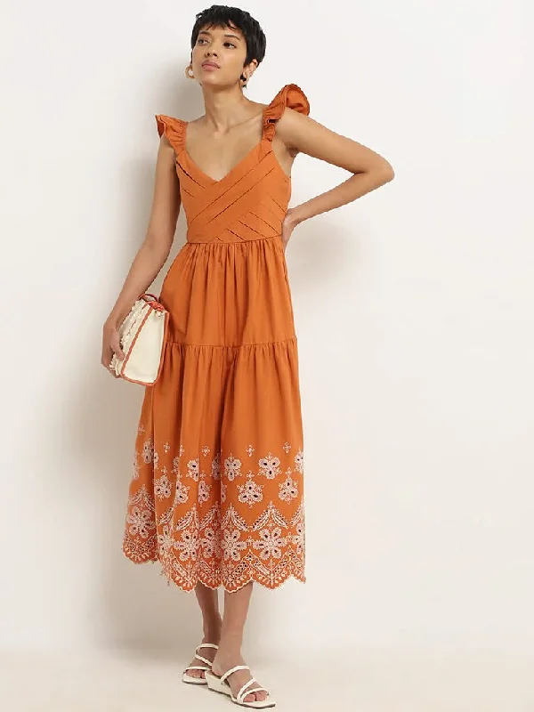 LOV Rust Cotton Tiered Maxi Dress Elegant Lace Maxi Dress