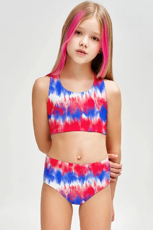 Miss Freedom Claire Two-Piece Swimsuit Sporty Swimwear Set - Girls Beachy Ruffle Bikini