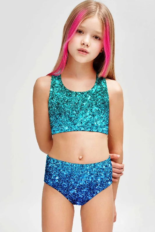 Ocean Drive Claire Blue Two-Piece Swimsuit Sporty Swimwear Set - Girls Stylish Cover-Up Set