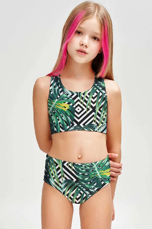 Palm Beach Claire Green Two-Piece Swimsuit Sporty Swimwear Set - Girls Sexy Two-Piece Set