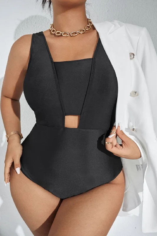 Plus Size Cutout Sleeveless One-Piece Swimsuit Stylish Cover-Up Set