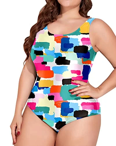 Slimming Plus Size U Neck Ruched Tummy Control One Piece Swimsuit-Aqua Push-Up Bikini Top