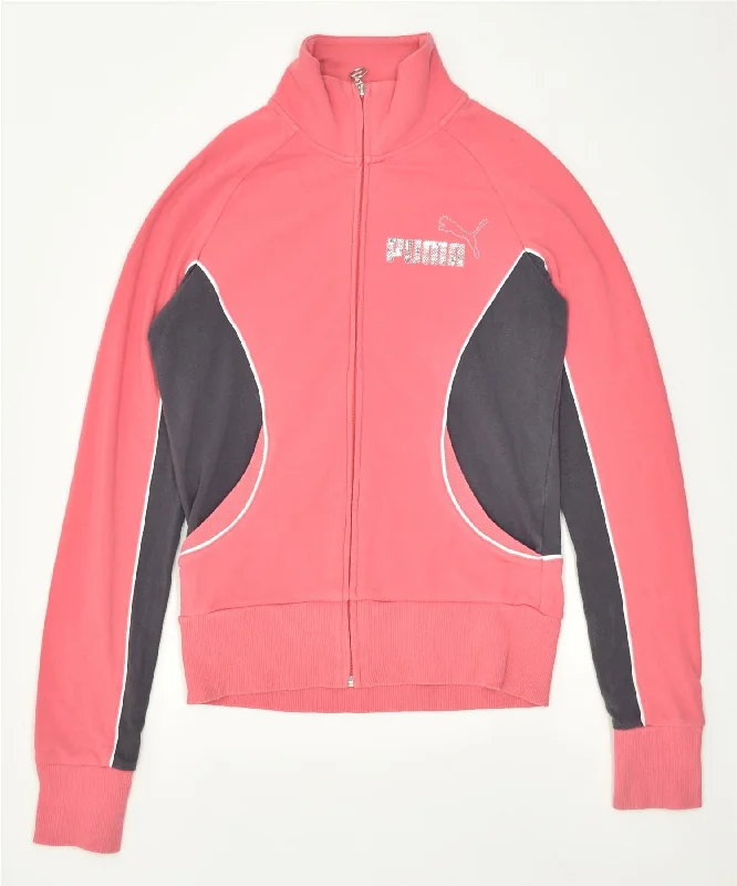 PUMA Womens Tracksuit Top Jacket UK 10 Small Pink Colourblock Notch Collar Peter Pan Collar Cowl Neck PUMA Womens Tracksuit Top Jacket UK 10 Small Pink Colourblock Notch Collar Peter Pan Collar Cowl Neck
