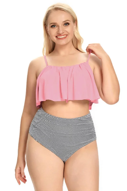 Ruffle High Waisted Ruched Plus Size Two Piece Swimsuits Beach Ready Swimsuit