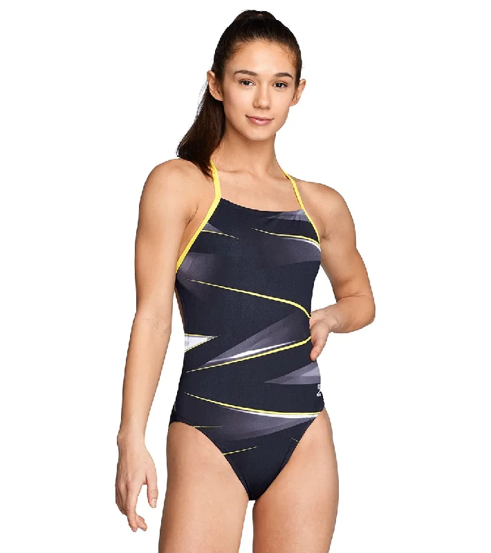 Speedo Women's Infinite Pulse Open Back One Piece Swimsuit Speedo Yellow Elegant Halter Bikini