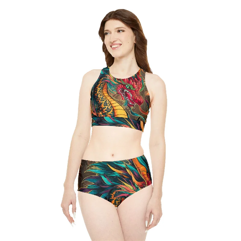 Two-piece Swimsuit  - Fire Dragon Sporty Swimwear Bottoms