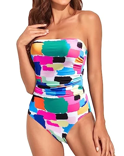 Strapless Slimming One Piece Swimsuits Tie-Back Swimwear