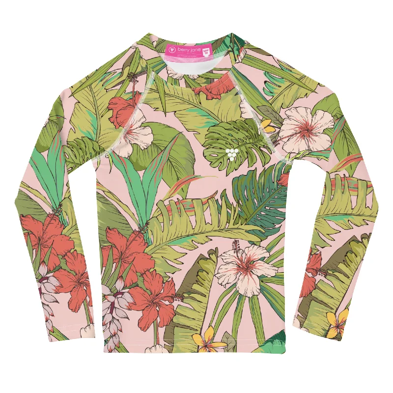 Toddler Girls (2T-7) UPF 50+ Rash Guard Swim Shirt, Vintage Tropical Floral Chic Beach Cover-Up