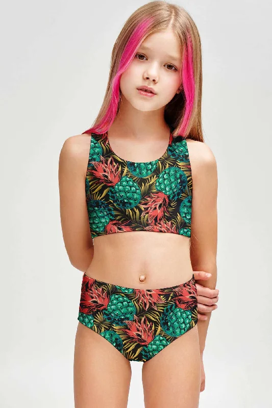 Tropicana Claire Pineapple Two-Piece Swimsuit Sporty Swim Set - Girls Swim Skirt Set