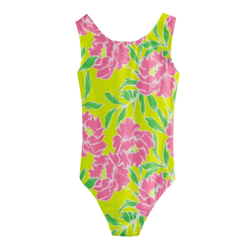 Tween Girls 1-Pc. Swimsuit, Pink Peonies Halter Neck Swimsuit