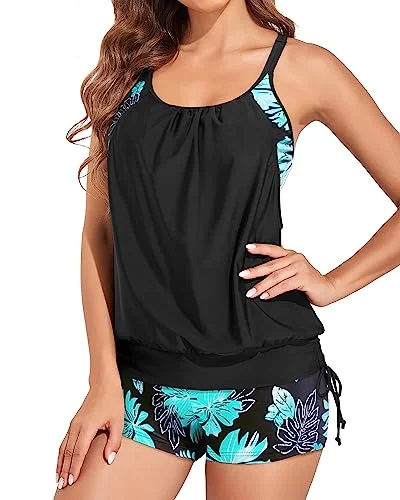 Two Piece Double Up Blouson Tankini Swimsuits Two-Piece Beachwear