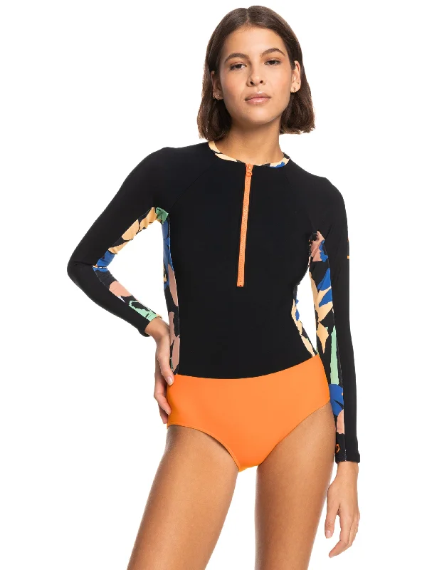 Womens Heater Long Sleeve One-Piece Swimsuit Vibrant Bikini Bottoms