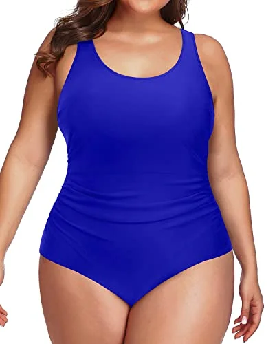 Slimming Backless Plus Size Sport One Piece Swimsuit-Royal Blue Elegant Halter Bikini