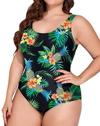 Crisscross Straps One Piece Swimsuit For Women Plus Size Sporty Swimwear-Black Pineapple Trendy Swimwear Set