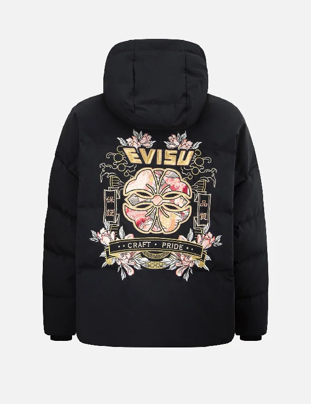 Japanese Pattern Kamon Embroidery Down Jacket Snapped Jacket Toggled Jacket Drawstring Jacket Japanese Pattern Kamon Embroidery Down Jacket Snapped Jacket Toggled Jacket Drawstring Jacket
