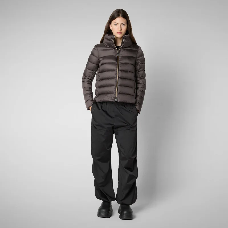 Women's Animal free Puffer Jacket Elsie in Brown Black Knit Fabric Woven Fabric Fleece Fabric Women's Animal free Puffer Jacket Elsie in Brown Black Knit Fabric Woven Fabric Fleece Fabric