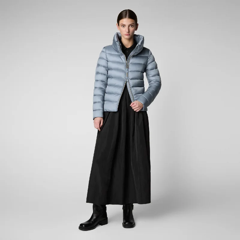 Women's Animal free Puffer Jacket Elsie in Blue Fog Zippered Front Buttoned Front Snap Front Women's Animal free Puffer Jacket Elsie in Blue Fog Zippered Front Buttoned Front Snap Front