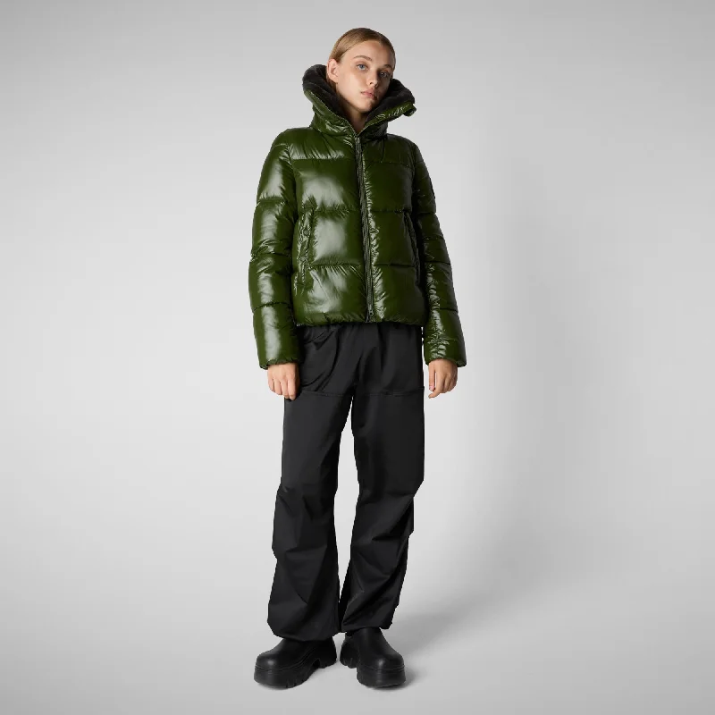 Women's Animal free Puffer Jacket Moma with Faux Fur Lining in Pine Green Zippered Jacket Buttoned Jacket Snapped Jacket Women's Animal free Puffer Jacket Moma with Faux Fur Lining in Pine Green Zippered Jacket Buttoned Jacket Snapped Jacket