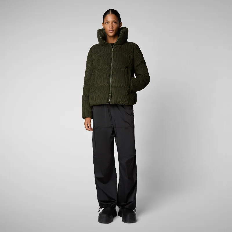 Women's Animal free Puffer Jacket Annika in LAND GREEN Zippered Front Buttoned Front Snap Front Women's Animal free Puffer Jacket Annika in LAND GREEN Zippered Front Buttoned Front Snap Front