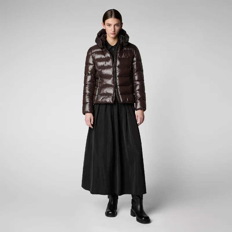 Women's Hooded Puffer Jacket Cosmary in Brown Black Striped Jacket Polka Dot Jacket Floral Jacket Women's Hooded Puffer Jacket Cosmary in Brown Black Striped Jacket Polka Dot Jacket Floral Jacket