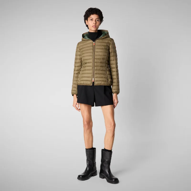 Women's Daisy Hooded Puffer Jacket in Husk Green Herringbone Jacket Checkered Jacket Solid Jacket Women's Daisy Hooded Puffer Jacket in Husk Green Herringbone Jacket Checkered Jacket Solid Jacket