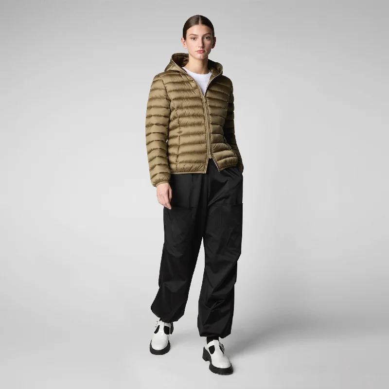 Women's Alexis Hooded Animal free Puffer Jacket in Husk Green Front Pockets Side Pockets Patch Pockets Women's Alexis Hooded Animal free Puffer Jacket in Husk Green Front Pockets Side Pockets Patch Pockets