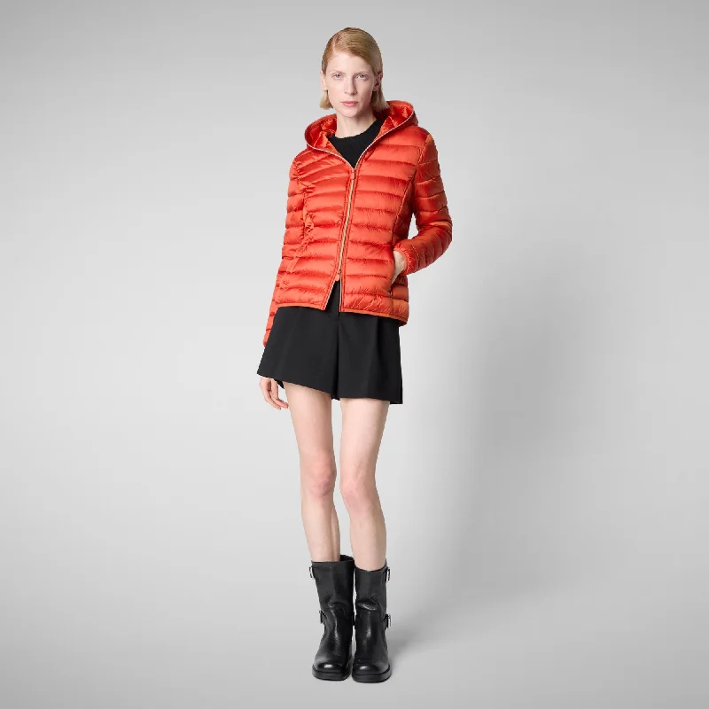 Women's Hooded Animal free Puffer Jacket Alexis in Maple Orange Tailored Jacket Straight Jacket A-Line Jacket Women's Hooded Animal free Puffer Jacket Alexis in Maple Orange Tailored Jacket Straight Jacket A-Line Jacket
