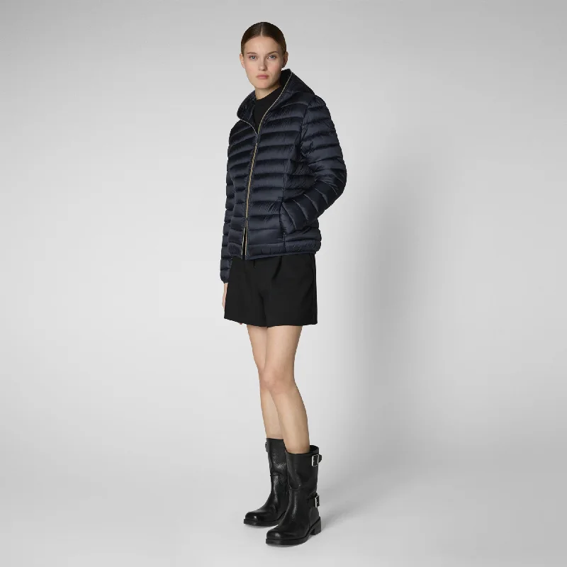 Women's Hooded Animal free Puffer Jacket Alexis in Blue Black Herringbone Jacket Houndstooth Jacket Plaid Jacket Women's Hooded Animal free Puffer Jacket Alexis in Blue Black Herringbone Jacket Houndstooth Jacket Plaid Jacket