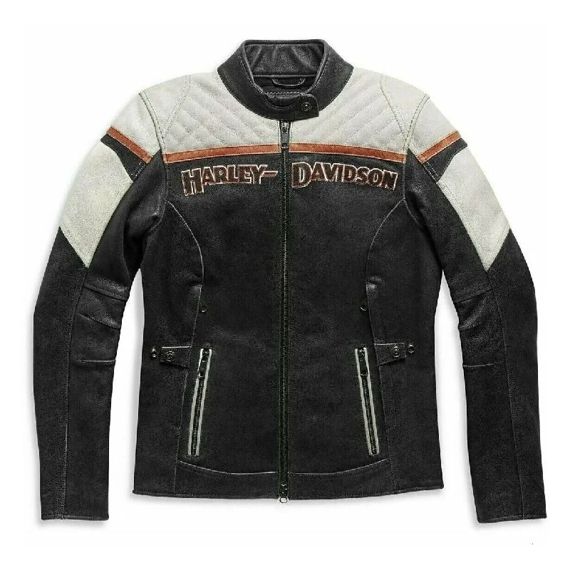 98008-21vw Harley WOMEN'S H-D TRIPLE VENT MISS ENTHUSIAST  II LEATHER RIDING JACKET Bomber Jacket Anorak Windbreaker