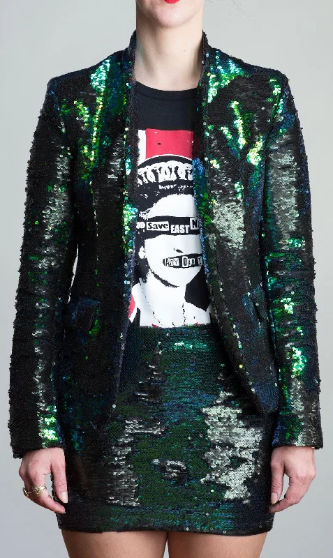 Any Old Iron Peacock Sequin jacket Ribbed Jacket Pleated Jacket Ruffled Jacket