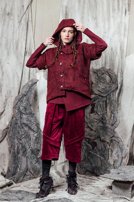 AW24 KAMAJI HOOD JACKET - GARNET Striped Jacket Polka Dot Jacket Floral Jacket