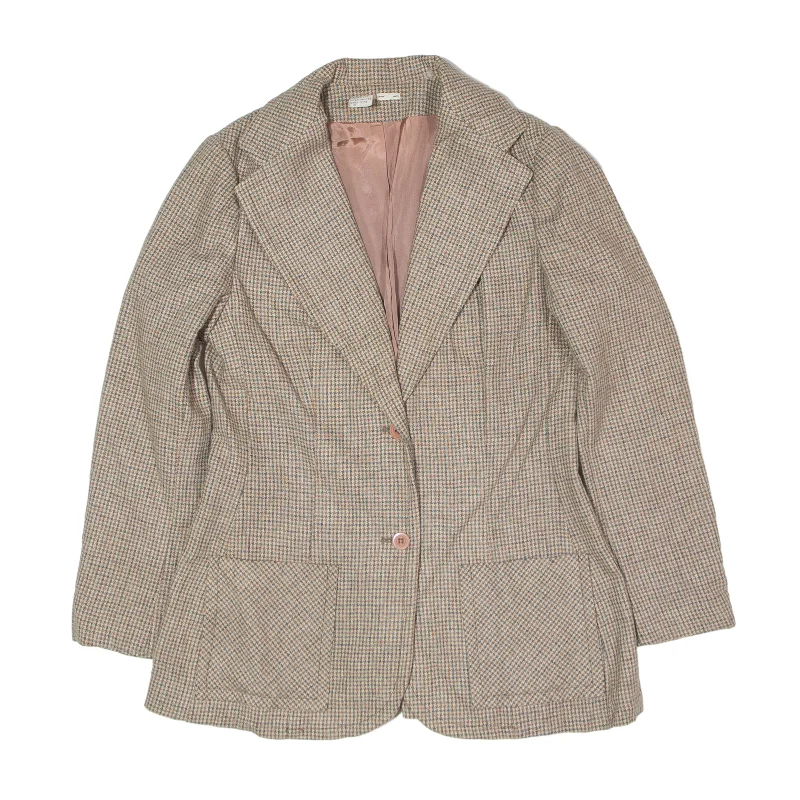 Blazer Jacket Cream Wool 80s Houndstooth Womens S Nylon Fabric Polyester Fabric Spandex Fabric