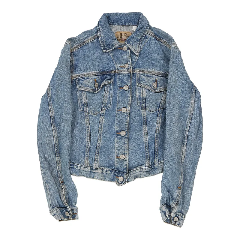 French Connection Cropped Denim Jacket - XS Blue Cotton Fleece Jacket Down Jacket Feather Jacket