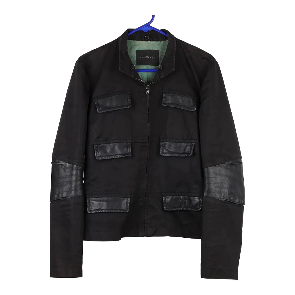 Richmond Jacket - Medium Black Cotton Blend Herringbone Jacket Checkered Jacket Solid Jacket