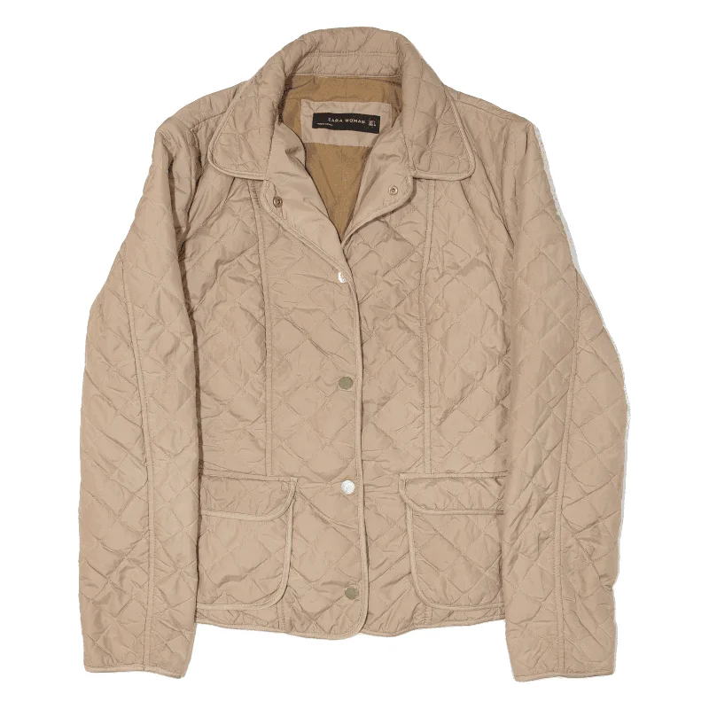 ZARA Quilted Jacket Beige Womens L Front Pockets Side Pockets Patch Pockets