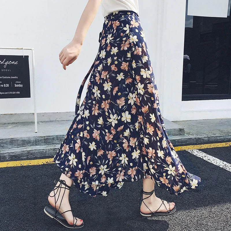 A piece of cloth Long Floral Chiffon Casual Skirt Women Summer Chiffon Wrap Skirt Long Beach Skirt elastic waist skirt A piece of cloth Long Floral Chiffon Casual Skirt Women Summer Chiffon Wrap Skirt Long Beach Skirt elastic waist skirt