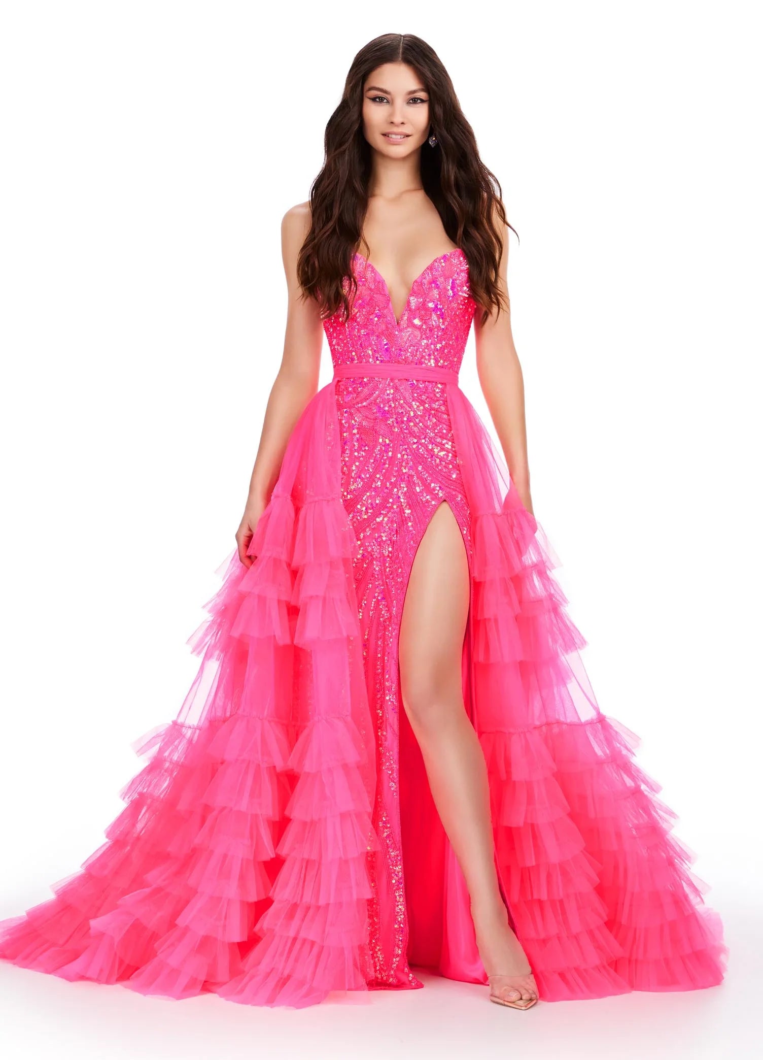 Ashley Lauren 11602 Size 6 Hot Pink Ruffle Tulle Detachable Overskirt Layer Ruffle Pageant Skirt Train Formal a-line skirt cut Ashley Lauren 11602 Size 6 Hot Pink Ruffle Tulle Detachable Overskirt Layer Ruffle Pageant Skirt Train Formal a-line skirt cut