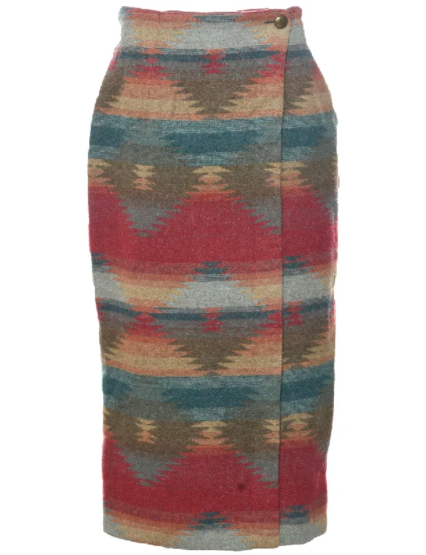 Aztec Print Midi Skirt - M denim skirt fashionable