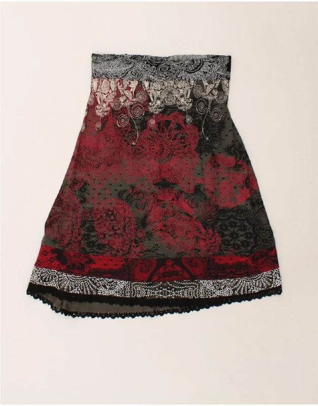 DESIGUAL Womens A-Line Skirt W26 Small Black Paisley Viscose lace skirt intricate