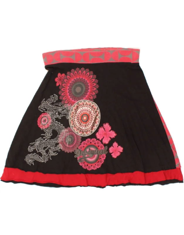 DESIGUAL Womens Graphic A-Line Skirt Large W34 Black Floral Cotton mini skirt trendy DESIGUAL Womens Graphic A-Line Skirt Large W34 Black Floral Cotton mini skirt trendy