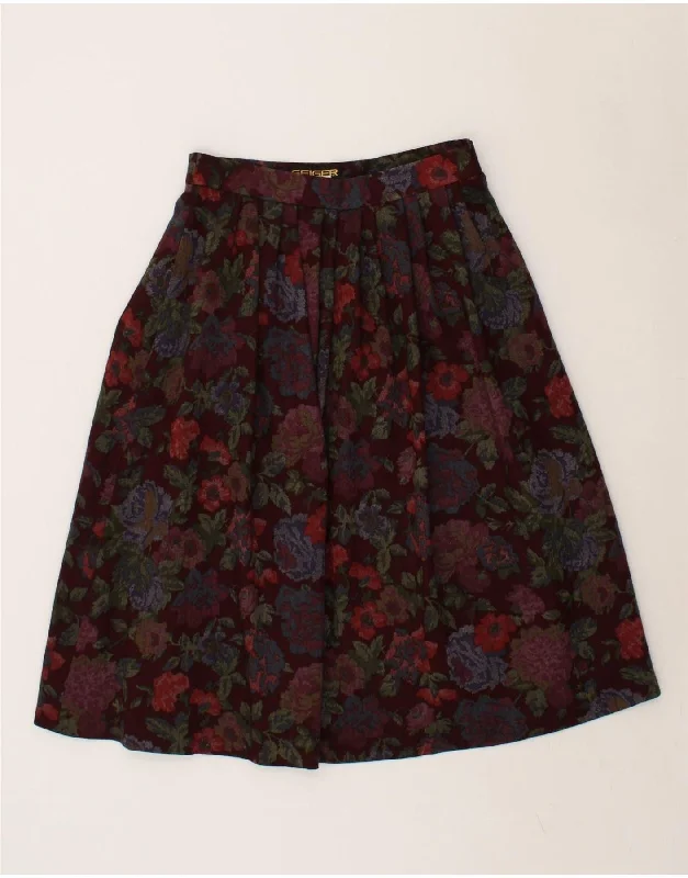 GEIGER Womens High Waist Flared Skirt IT 42 Medium W28 Burgundy Floral cashmere skirt fine GEIGER Womens High Waist Flared Skirt IT 42 Medium W28 Burgundy Floral cashmere skirt fine